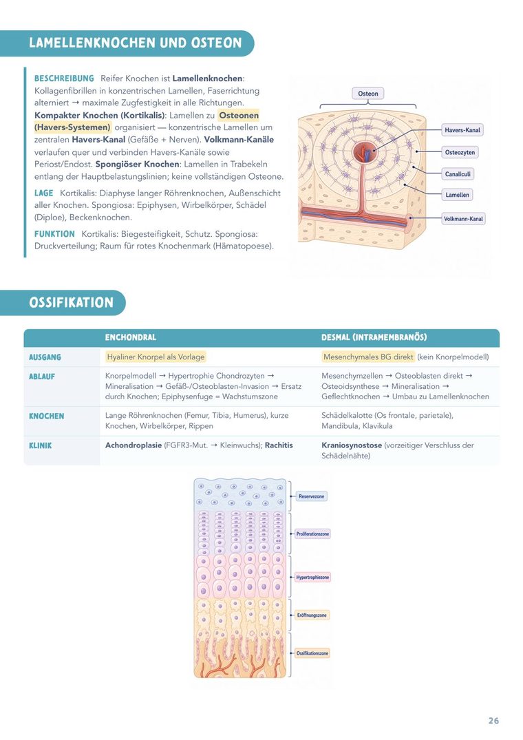 MedBound-Seite: Knochenaufbau mit Illustration