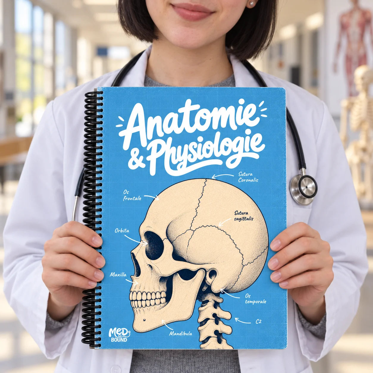 Eine Medizinstudentin hält Anatomie & Physiologie in den Händen