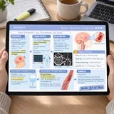 Die Lernkarte zum akuten ischämischen Schlaganfall auf dem Tablet beim Lernen